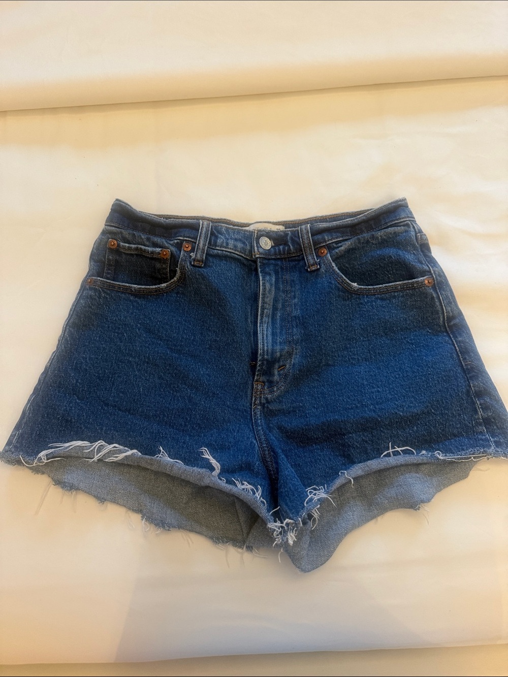 Abercrombie & Fitch Dark Blue Frayed Denim Shorts